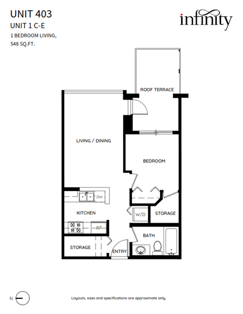 Floor plan for 1 bed, 1 bath